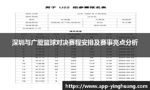 深圳与广厦篮球对决赛程安排及赛事亮点分析